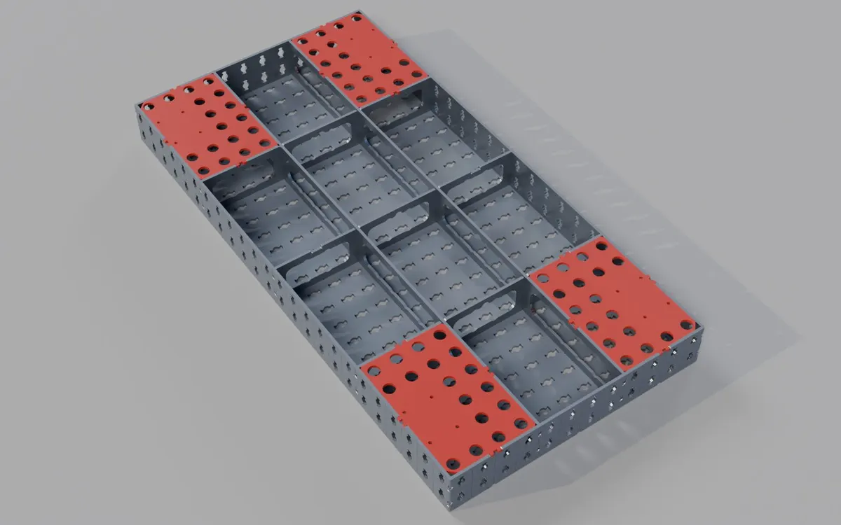 Fabriquer sa table de soudure : plaques de piètement dans les coins du caisson