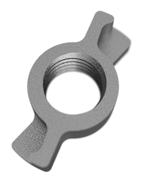 `Écrou BFS inséré dans un trou de table de soudure EKI Ø16 mm, en position de bridage`