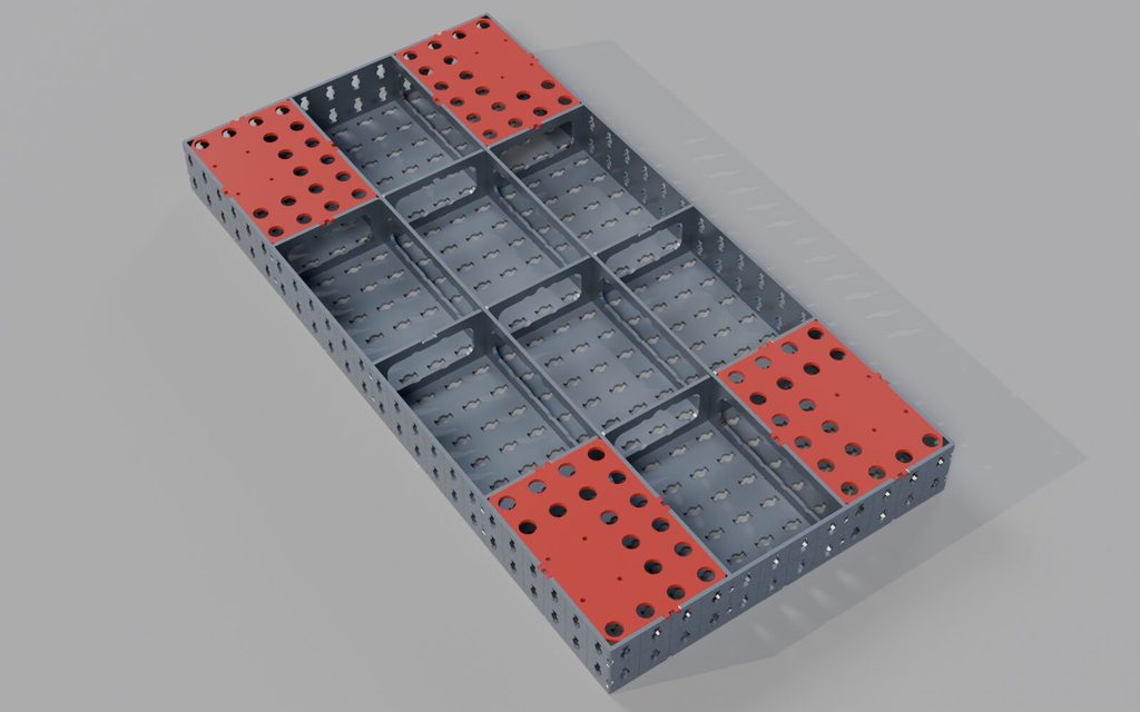Fabriquer sa table de soudure : plaques de piètement dans les coins du caisson